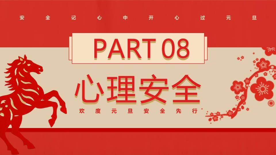 剪纸骏马福字元旦假期安全PPT模板8