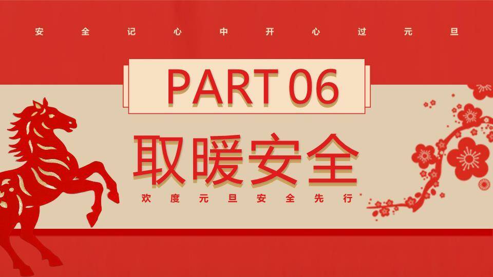 剪纸骏马福字元旦假期安全PPT模板4