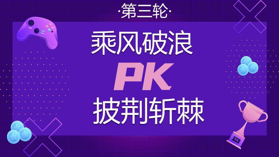 紫色网格奖杯手柄科技风年会小游戏PPT模板9