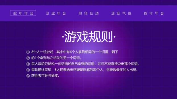 紫色网格奖杯手柄科技风年会小游戏PPT模板6