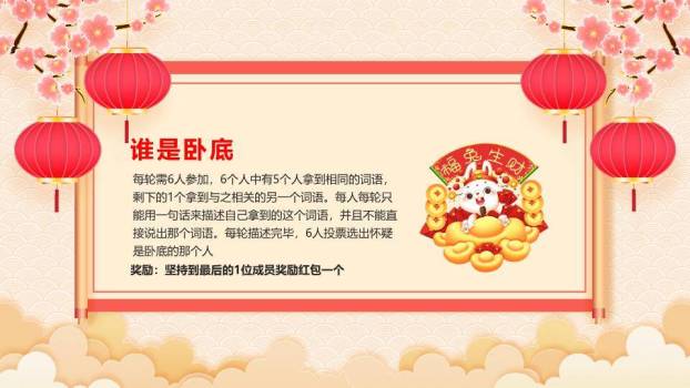 波浪纹樱花兔福牌红包兔年游戏锦集PPT模板3