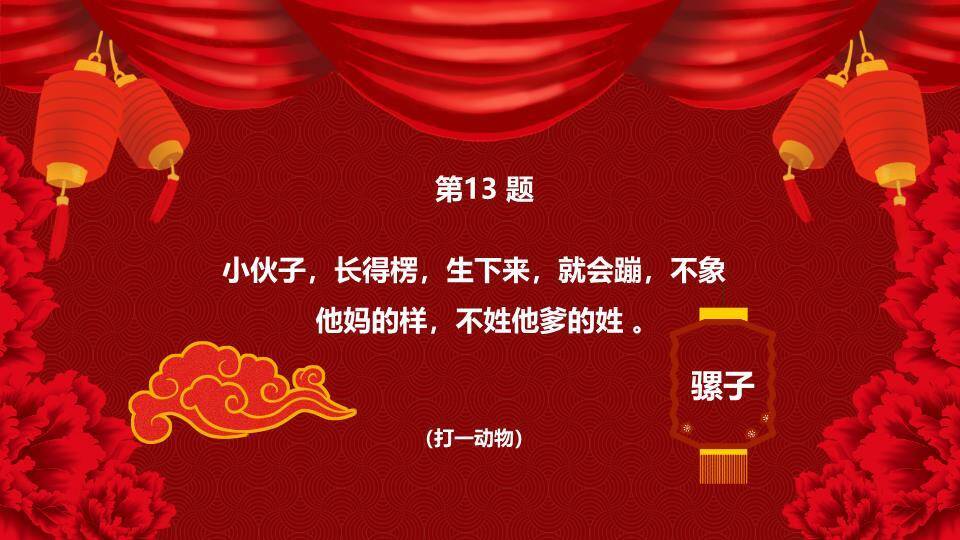 鼠年舞狮圆形纹理元宵猜灯谜PPT模板7