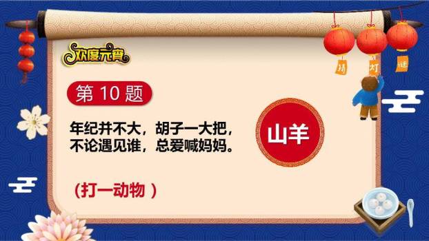 蓝色系祥云花朵灯笼元宵猜灯谜PPT模板4