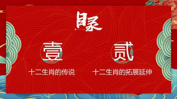 山水波浪纹仙鹤日出十二生肖介绍PPT模板9