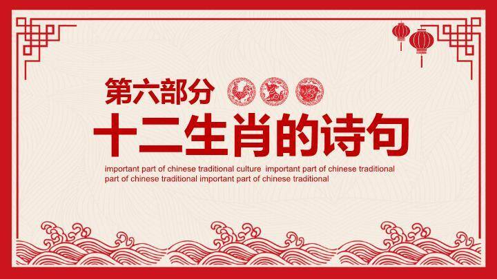 回纹边框灯笼图标十二生肖知识讲解PPT模板9