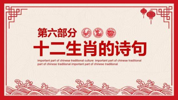 回纹边框灯笼图标十二生肖知识讲解PPT模板9