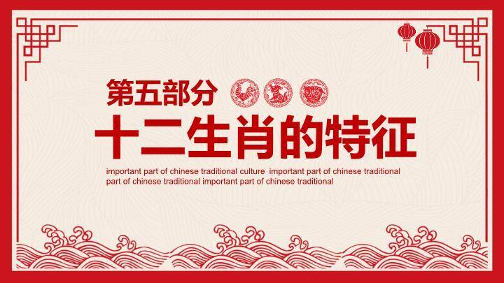 回纹边框灯笼图标十二生肖知识讲解PPT模板6