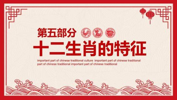 回纹边框灯笼图标十二生肖知识讲解PPT模板6