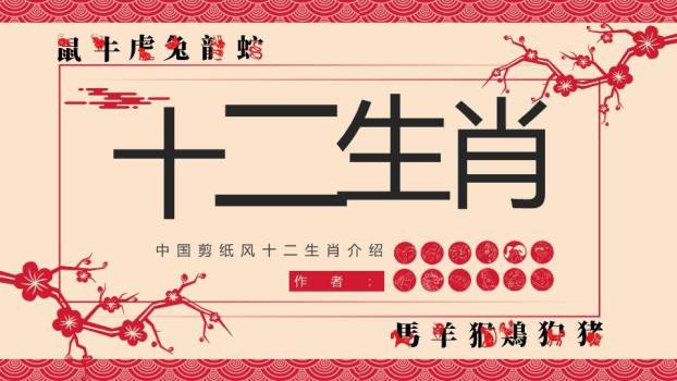 梅花红绳图示十二生肖传统文化介绍PPT模板0