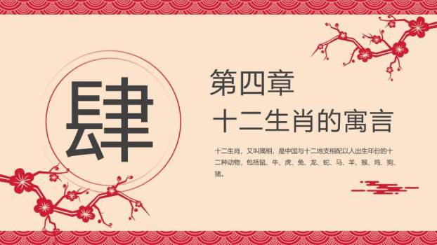 梅花红绳图示十二生肖传统文化介绍PPT模板3