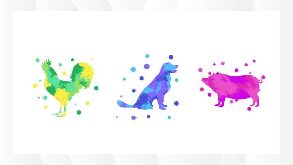 卡通老鼠几何图形十二生肖素材合集PPT模板8