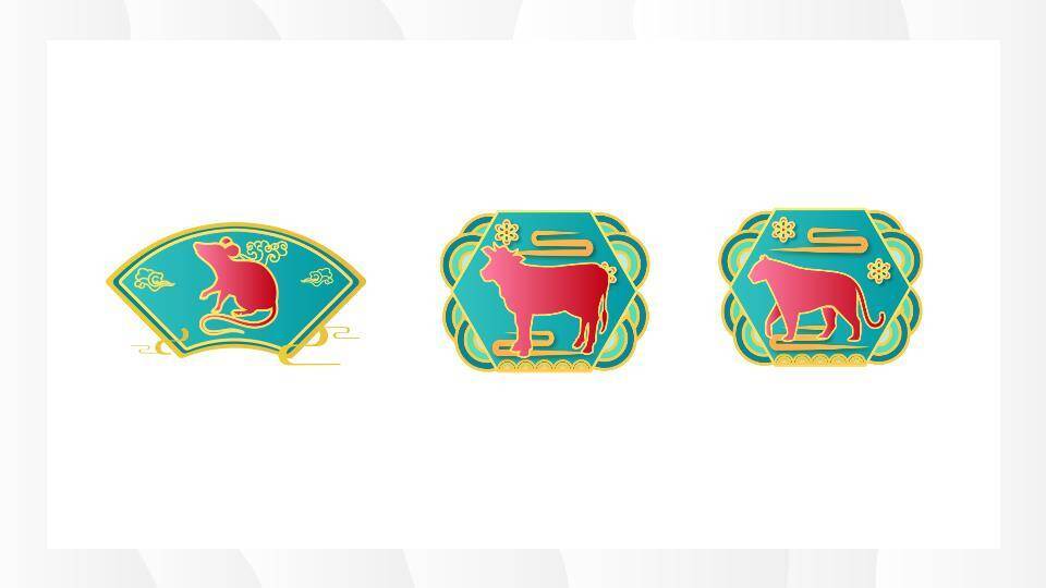 卡通老鼠几何图形十二生肖素材合集PPT模板1