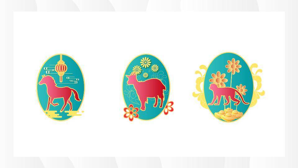 卡通老鼠几何图形十二生肖素材合集PPT模板3