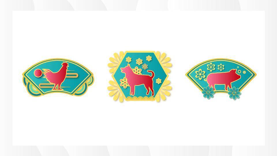 卡通老鼠几何图形十二生肖素材合集PPT模板4