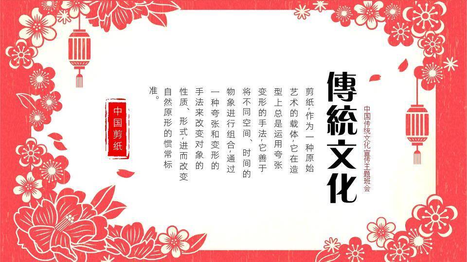 花环灯笼剪纸传统文化教育课件PPT模板0