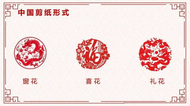 龙形剪纸回纹边框文化汇报封面PPT模板9