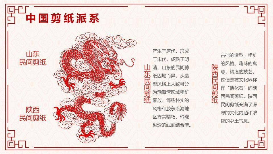 龙形剪纸回纹边框文化汇报封面PPT模板5