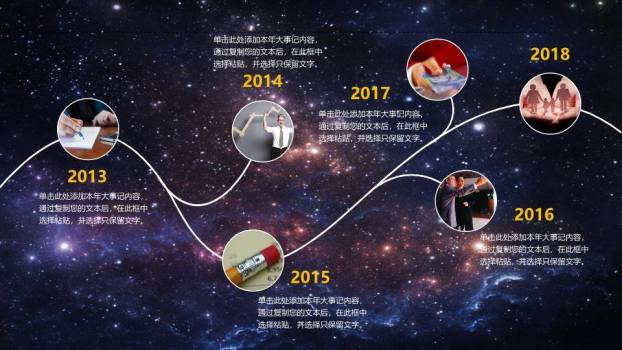 地球弧线城市星空科技风企业发展历程时间轴PPT模板8