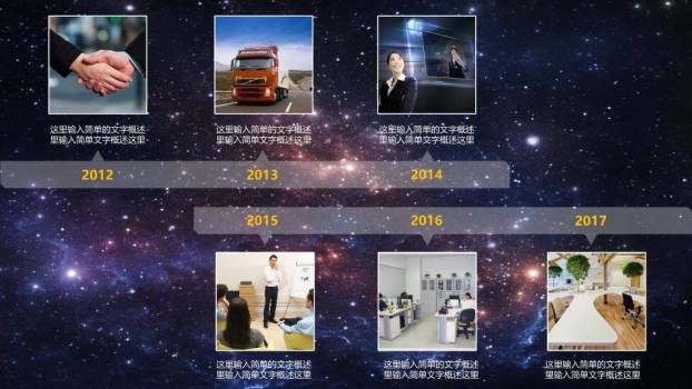 地球弧线城市星空科技风企业发展历程时间轴PPT模板2