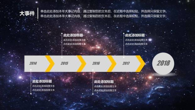 地球弧线城市星空科技风企业发展历程时间轴PPT模板4