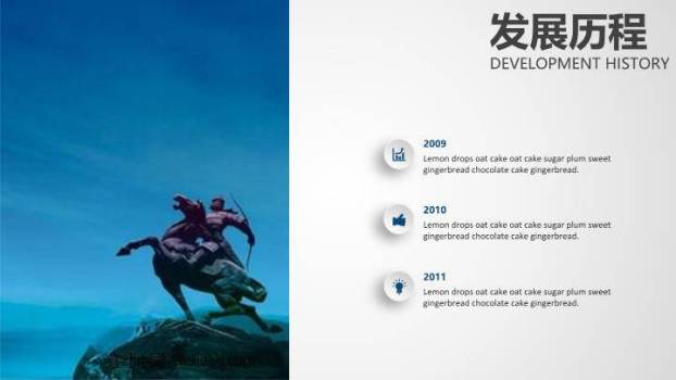 建筑俯视视角蓝色大字企业发展历程汇报时间轴PPT2