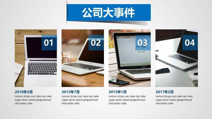 建筑俯视视角蓝色大字企业发展历程汇报时间轴PPT4
