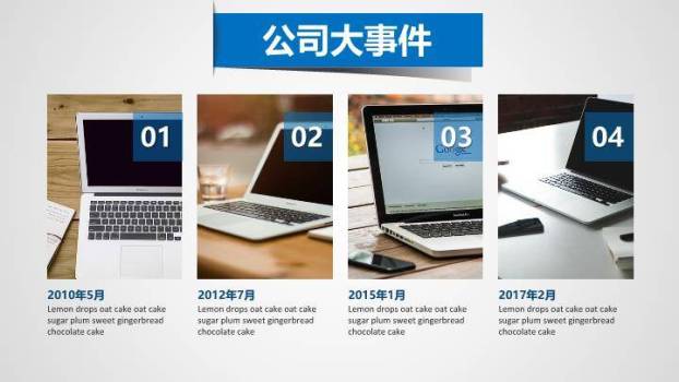 建筑俯视视角蓝色大字企业发展历程汇报时间轴PPT4