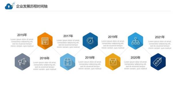 云朵火箭星球卡通活泼企业发展历程时间轴PPT模板6