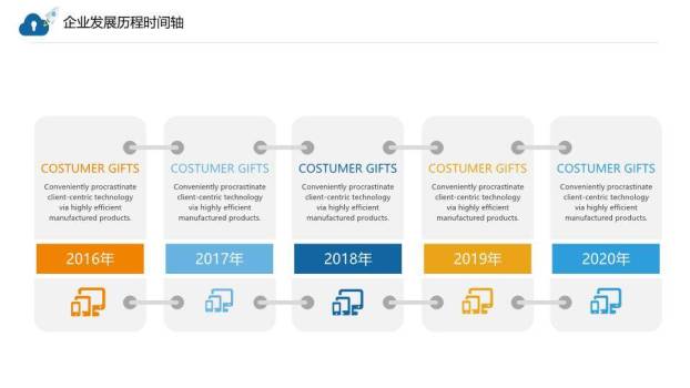 云朵火箭星球卡通活泼企业发展历程时间轴PPT模板7