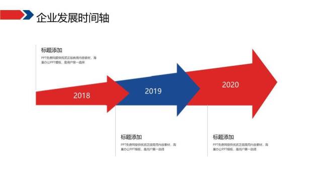 蓝红渐变分割抽象城市企业规划时间轴PPT模板5