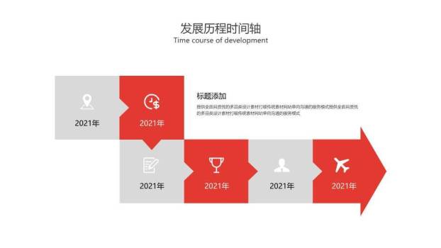 红色飞机虚线轨迹极简企业成长时间轴PPT模板8