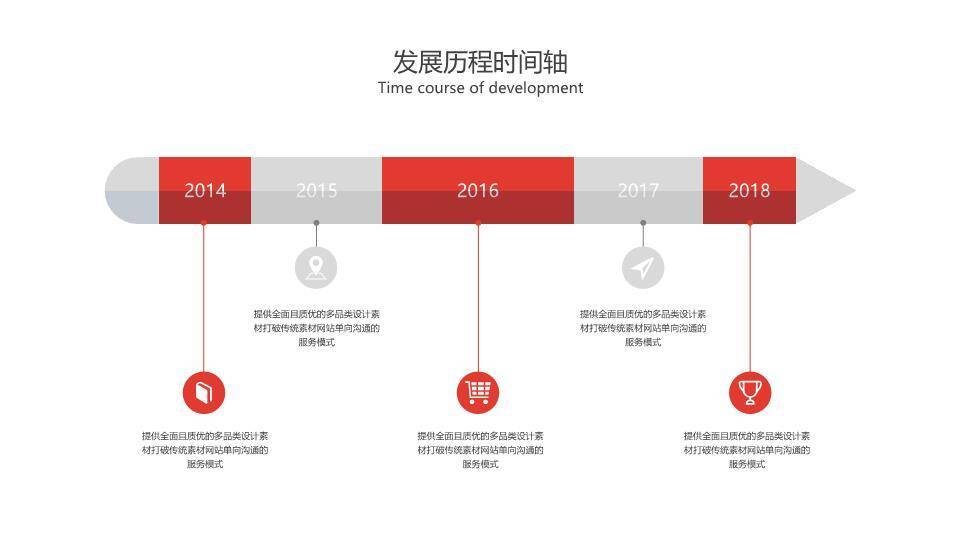 红色飞机虚线轨迹极简企业成长时间轴PPT模板1