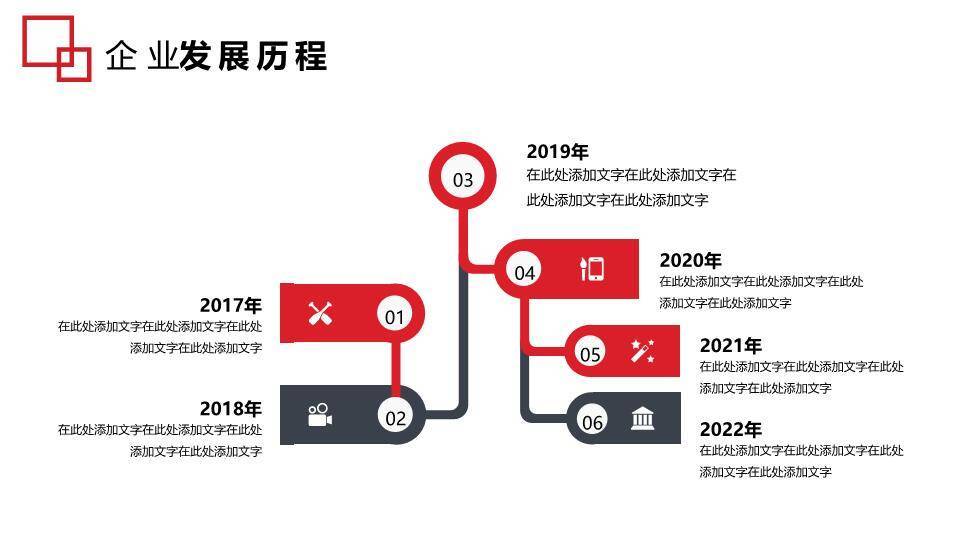 红色斜切城市实景企业时间轴封面PPT模板8
