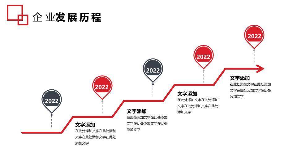 红色斜切城市实景企业时间轴封面PPT模板7