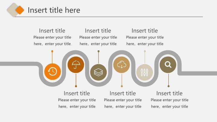 橙色多边形时间轴PPT图表模板3