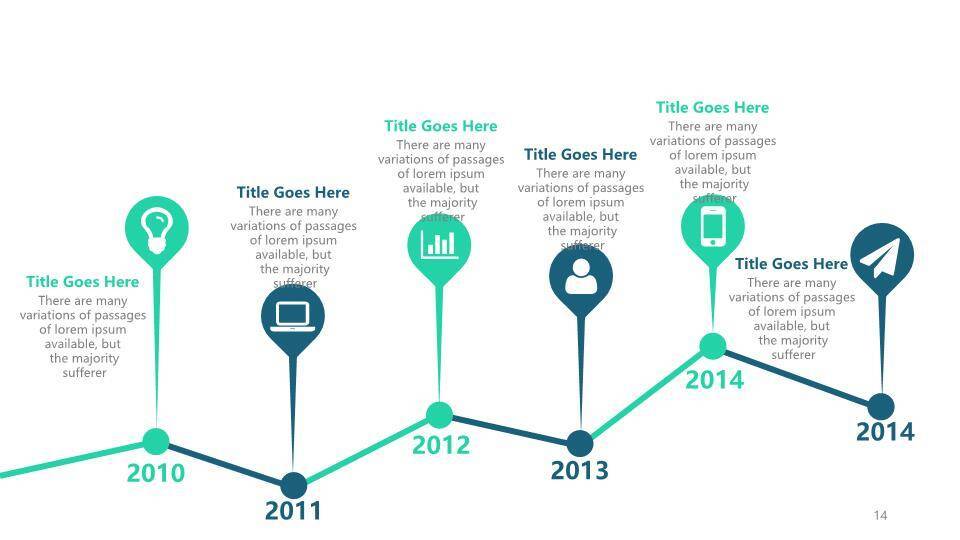 青色数据可视化时间轴图表集PPT模板5