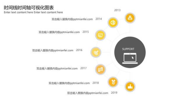 23页黄色调时间轴PPT图表合集模板1