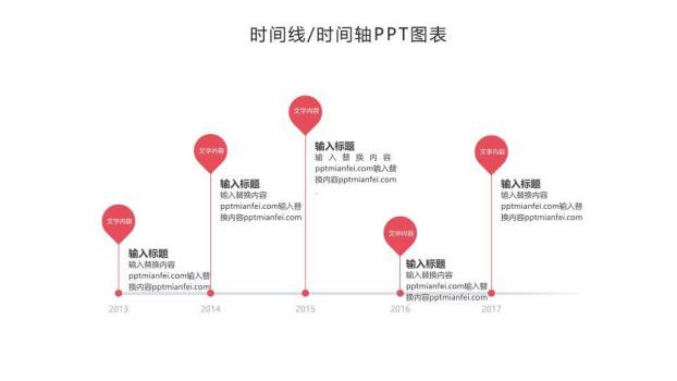 红色节点百分比时间轴PPT图表示例模板8