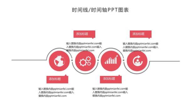 红色节点百分比时间轴PPT图表示例模板2