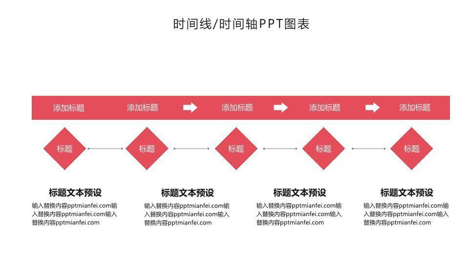 红色节点百分比时间轴PPT图表示例模板4