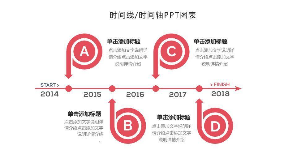 红色节点百分比时间轴PPT图表示例模板5