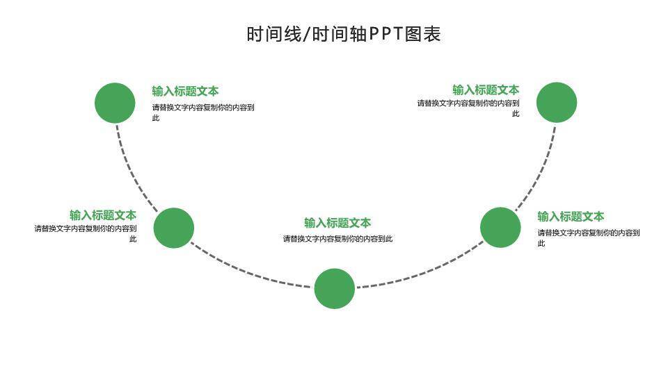 绿色箭头节点时间轴PPT图表模板6