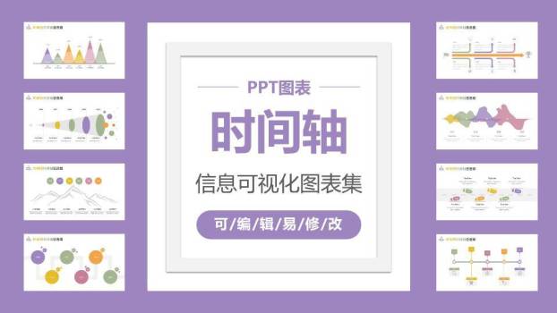 彩色多样式信息可视化时间轴图表集PPT模板0