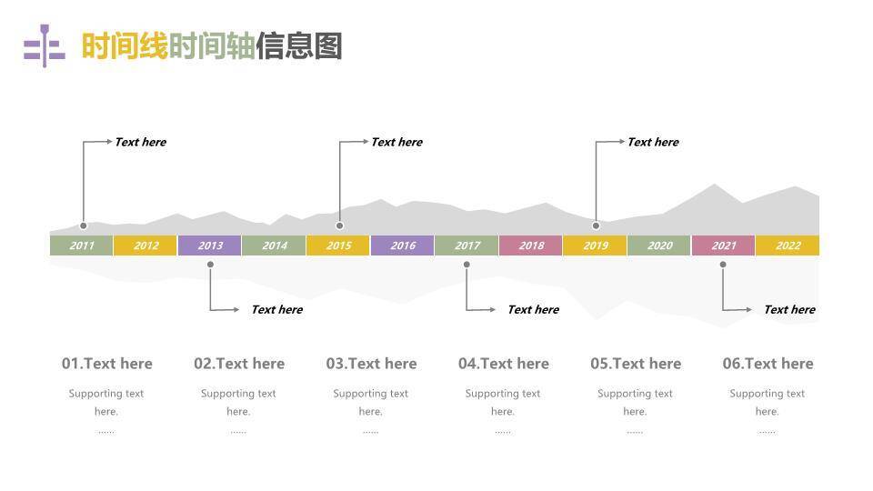 彩色多样式信息可视化时间轴图表集PPT模板7
