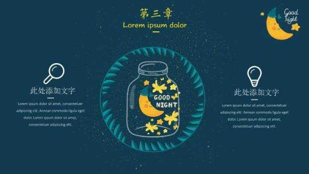 动漫卡通晚安动物插画深蓝星空治愈系PPT模板4
