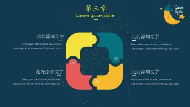 动漫卡通晚安动物插画深蓝星空治愈系PPT模板5
