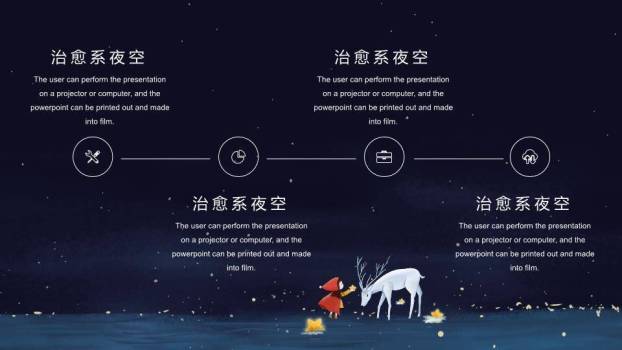 蓝色唯美动漫夜空月光水鹿意境PPT封面模板1