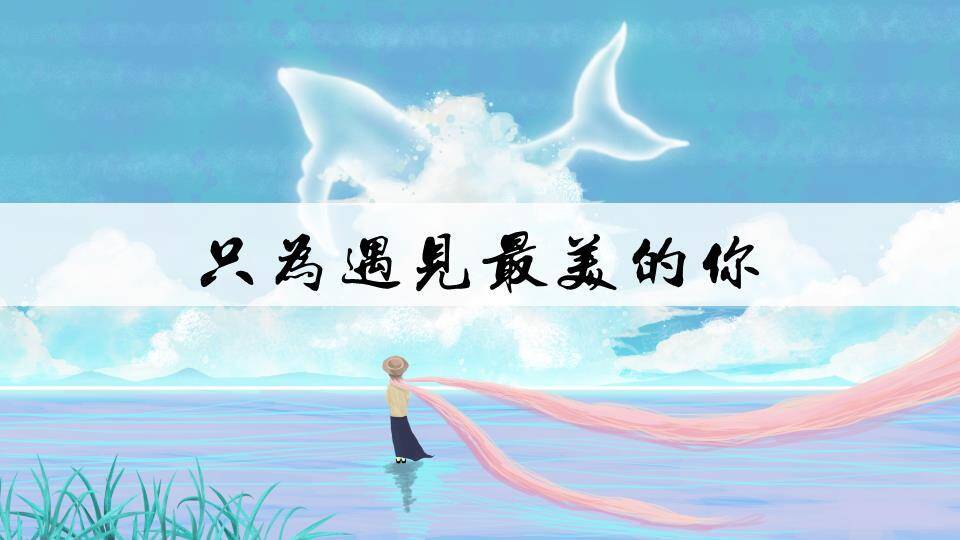 动漫唯美海边天空鲸鱼遇见浪漫主题PPT模板0