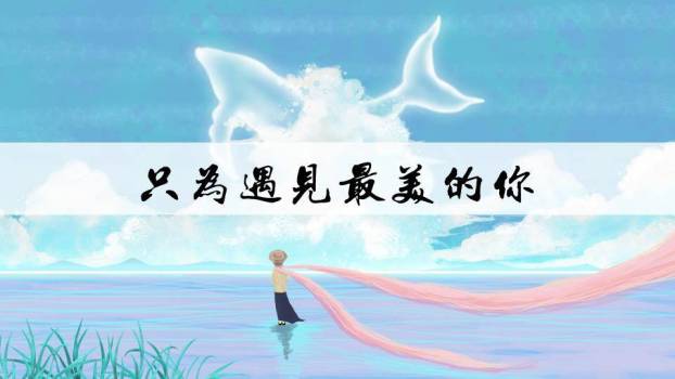 动漫唯美海边天空鲸鱼遇见浪漫主题PPT模板0