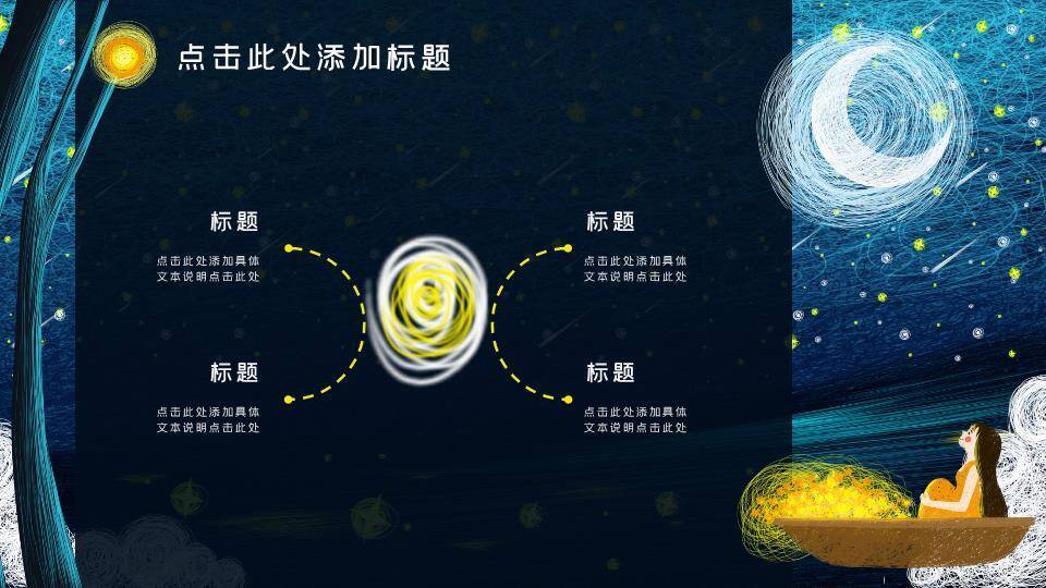 线网背景金色弯月帆船天使动漫治愈PPT模板8